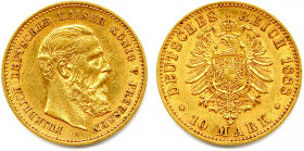 ALLEMAGNE - PRUSSE - FRÉDÉRIC III 1888
10 Mark or 1888 A = Berlin. (3,98 g) 
 Fr 3829
Très beau.