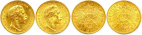 ALLEMAGNE - PRUSSE 
GUILLAUME II 1888-1918
DEUX monnaies en or : 
20 Mark 1900 et 1901 A = Berlin. (15,99 g) 
 Fr 3831
Très beaux.