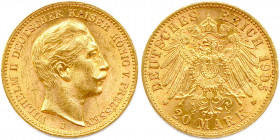 ALLEMAGNE - PRUSSE - GUILLAUME II 1888-1918
20 Mark or 1905 J = Hambourg (7,98 g) 
 Fr 3832
Très beau.