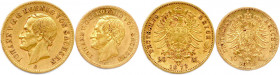ALLEMAGNE - SAXE - JEAN Roi 
9 août 1854 - 29 octobre 1873
DEUX monnaies en or (11,88 g) : 
20 Mark 1873 et 10 Mark 1872 E = Dresde. 
 Fr 3839 et 3840...