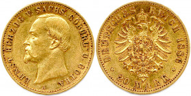 ALLEMAGNE - SAXE-COBOURG-GOTHA 
ERNEST Duc 
29 janvier 1844 - 22 août 1893
20 Mark or 1886 A = Berlin. (7,96 g) 
 Fr 3852
Très rare. Très beau.