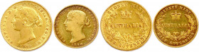 AUSTRALIE - VICTORIA 1837-1901
DEUX monnaies en or (2e type) (11,81 g les 2) : 
Souverain 1870 Sydney 
Demi-souverain 1866 Sydney (rare.) 
 Fr 10 et 1...