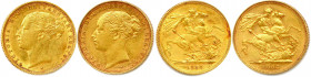 AUSTRALIE - VICTORIA 1837-1901
DEUX monnaies en or (16,02 g les 2) : 
Souverain 1882 Sydney 
Souverain 1886 Melbourne. 
 Fr 15 et 16
Très beaux.