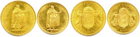 AUTRICHE - HONGRIE - FRANÇOIS-JOSEPH 
2 décembre 1848 - 21 novembre 1916
DEUX monnaies en or (10,20 g les 2) : 
20 Korona 1892 et 10 Korona 1908. KB =...