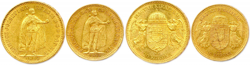AUTRICHE - HONGRIE - FRANÇOIS-JOSEPH 
1848-1916
DEUX monnaies en or (10,16 g les...