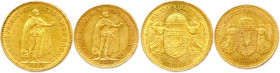 AUTRICHE - HONGRIE - FRANÇOIS-JOSEPH 
1848-1916
DEUX monnaies en or (10,16 g les 2) : 
20 Korona 1898 et 10 Korona 1904 
KB = Kremnitz. 
 Fr 250 et 25...