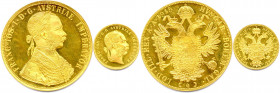 AUTRICHE - FRANÇOIS-JOSEPH 1848-1916
DEUX monnaies en or (17,48 g les 2) : 4 Ducats et 1 Ducat 1915. REFRAPPES 
 Fr 488 et 495
Flans brunis. Superbes....