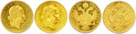 AUTRICHE - FRANÇOIS-JOSEPH 1848-1916
DEUX monnaies en or (6,99 g) : 
Ducat 1891 et Ducat 1915. 
 Fr 493 et 494
Flans brunis. Superbes.