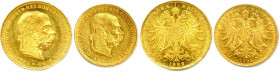 AUTRICHE - FRANÇOIS-JOSEPH 1848-1916
DEUX monnaies en or (10,19 g les 2) : 
20 Corona 1892 et 10 Corona 1905. 
 Fr 504 et 506
Très beau et Superbe.