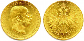 AUTRICHE - FRANÇOIS-JOSEPH 1848-1916
100 Corona or 1915. 
REFRAPPE (34,00 g) 
 Fr 507
Superbe.