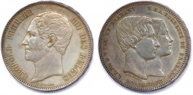 BELGIQUE - LÉOPOLD Ier 
et la Duchesse de Brabant 1831-1865
5 Francs argent (tête nue) 1853 Bruxelles. 
(24,97 g)
 Dav 52
T.B.