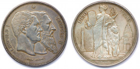 BELGIQUE - LÉOPOLD Ier 
et LÉOPOLD II 1830-1880
5 Francs argent (Allégorie) 1880 Bruxelles.
(27,91 g)
Dav 54
Très beau.