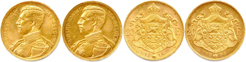 BELGIQUE - ALBERT Roi 
23 décembre 1909 - 17 février 1934
DEUX monnaies en or (1...