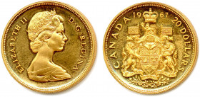 CANADA - ÉLISABETH II 6 février 1952-
20 Dollars or 1967. (18,34 g) 
Fr 5
Flan bruni. Superbe.