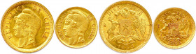 CHILI République 1818-
DEUX monnaies en or (8,96 g les 2) : 
10 Pesos et 5 Pesos 1895 Santiago. 
Fr 49 et 50
Superbe et Très beau.