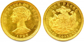 CHILI République 1818-
10 Condores or (100 Pesos) 1926 Santiago. (20,37 g) 
Fr 54
Très beau.