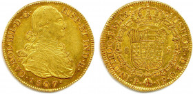 COLOMBIE - CHARLES IV Roi d’Espagne 
14 décembre 1788 - 19 mars 1808
8 Escudos or 1807 Popayan. (27,03 g) 
Fr 44
Très beau.