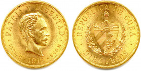 CUBA République 1915-
10 Pesos or 1916 Philadelphie. (16,76 g) 
Fr 3
Superbe.