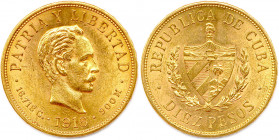 CUBA République 1915-
10 Pesos or 1916 Philadelphie. (16,75 g) 
Fr 3
Très beau.