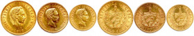 CUBA République 1915-
TROIS monnaies en or (18,41 g les 3) : 5 Pesos 1916, 4 Pesos 1916, 2 Pesos 1916. 
Fr 4, 5, 6
T.B./Superbe.