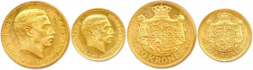 DANEMARK - CHRISTIAN X 1912-1947
DEUX monnaies en or (13,46 g les 2) : 
20 Kroner 1914 et 10 Kroner 1913 Copenhague. 
Fr 299 et 300
Superbes.