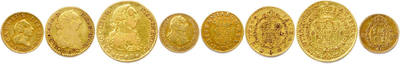 ESPAGNE - CHARLES III 1759-1788
QUATRE monnaies en or (13,63 g les 4) :
½ Escu...
