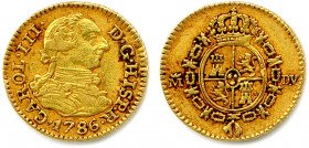 ESPAGNE - CHARLES III 1759-1788
½ Escudo or 1786 M couronné = Madrid. (1,76 g) 
Fr 290
Très beau.