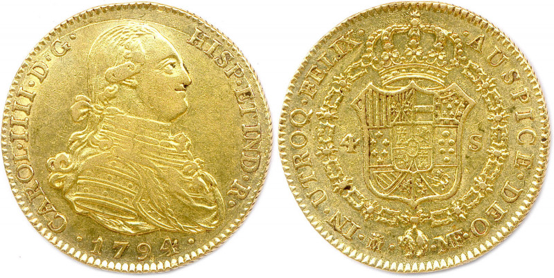 ESPAGNE - CHARLES IV 
14 décembre 1788 - 19 mars 1808
4 Escudos or 1794 M couron...