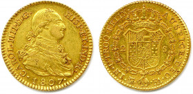 ESPAGNE - CHARLES IV 1788-1808
2 Escudos or 1807 M couronné = Madrid. (6,76 g) 
Fr 296
Très beau.