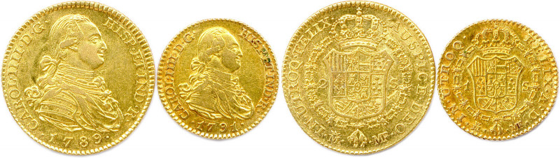 ESPAGNE - CHARLES IV 1788-1808
DEUX monnaies en or (10,16 g les 2) : 
2 Escudos ...