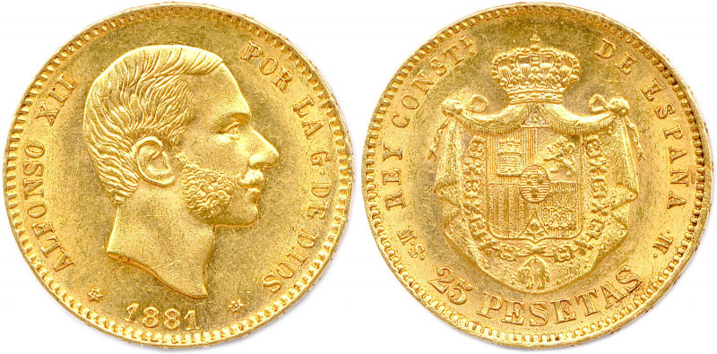 ESPAGNE - ALPHONSE XII 1874-1885
25 Pesetas or 1881 Madrid. (8,07 g) 
Fr 344
Sup...