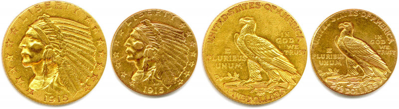 ÉTATS-UNIS D’AMÉRIQUE 
DEUX monnaies en or (tête de Sioux) (12,53 g les 2) : 
5 ...