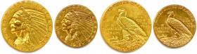 ÉTATS-UNIS D’AMÉRIQUE 
DEUX monnaies en or (tête de Sioux) (12,53 g les 2) : 
5 Dollars 1915 Philadelphie,
2 ½ Dollars (flan déformé au revers trace d...