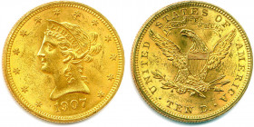 ÉTATS-UNIS D’AMÉRIQUE 
10 Dollars or. 1907 Philadelphie. (16,77 g) 
Fr 158
T.B./Superbe.
