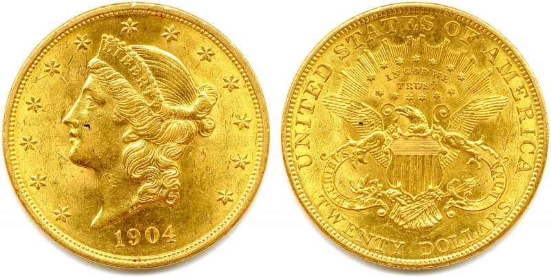 ÉTATS-UNIS D’AMÉRIQUE 
20 Dollars or 1904 Philadelphie. (33,49 g) 
Fr 177
Très b...
