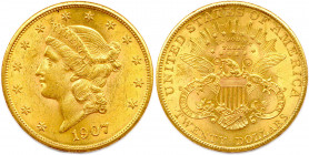 ÉTATS-UNIS D’AMÉRIQUE 
20 Dollars or 1907 Philadelphie. (33,49 g)
Fr 177 
Très beau.