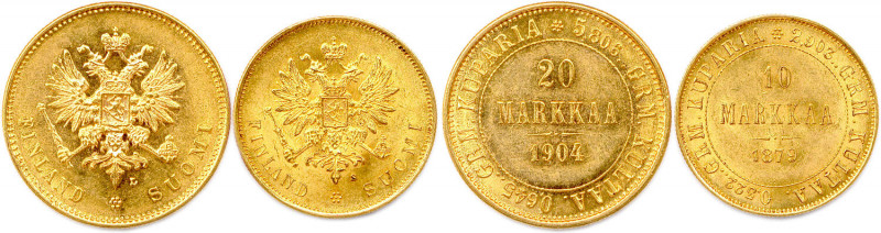 FINLANDE sous les Tsars de Russie 
DEUX monnaies en or (9,69 g les 2) : 
20 Mark...