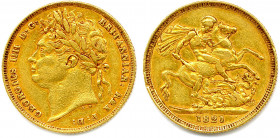 GRANDE-BRETAGNE - GEORGE IV Hanovre 
16 juillet 1820 - 26 juin 1830
Souverain or 1821. (7,98 g) 
Fr 376
T.B.