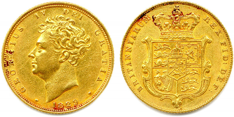 GRANDE-BRETAGNE - GEORGE IV 1820-1830
Souverain or 1829. (8,00 g) 
Fr 377
Très b...