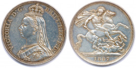 GRANDE-BRETAGNE - VICTORIA 1837-1901
Couronne argent (tête couronnée) 1887 Londres. 
(28,36 g) 
Dav 107
Nettoyé. Très beau.
