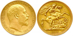 GRANDE-BRETAGNE - ÉDOUARD VII 1901-1910
2 Pounds or 1902. (15,95 g) 
Fr 399
Très beau.