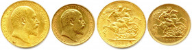 GRANDE-BRETAGNE - ÉDOUARD VII 1901-1910
DEUX monnaies en or : 
Souverain 1909, 
Demi-souverain 1904 (nettoyé). (12,02 g) 
Fr 400 et 401
Très beaux.