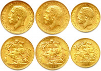 GRANDE-BRETAGNE - GEORGE V 1910-1936
TROIS monnaies en or (19,99 g) : 
Souverain 1911, Souverain 1925
Demi-souverain 1911. 
Fr 404 et 405
Superbes.