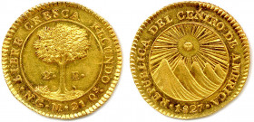 GUATEMALA République Amérique Centrale 
2 Escudos or 1827 NG-M New Guatemala. (6,76 g) 
Fr 28
Superbe.