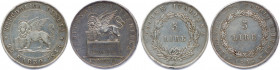 ITALIE - VENISE Gouvernement provisoire 1848-1849
DEUX monnaies en argent : 
5 Lire 22 mars 1848 (24,84 g) Dav 207
5 Lire 11 aout 1848 (24,98 g) Dav 2...