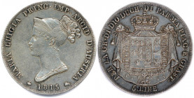 ITALIE - MARIE-LOUISE Duchesse de Parme 
11 avril 1814 - 17 décembre 1847
5 Lire argent 1815 Milan. 
(24,92 g)
Dav 204
Très beau.
