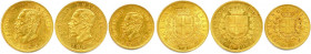 ITALIE Royaume - VICTOR EMMANUEL II 
1861-1878
TROIS monnaies en or (16,18 g) : 
20 Lire 1862 et 1863, 
10 Lire 1863 Rome. 
Fr 11 et 15
Très beaux.