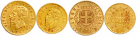 ITALIE Royaume - VICTOR EMMANUEL II 
1861-1878
DEUX monnaies en or (9,65 g) : 
20 Lire et 10 Lire 1863 Turin. 
Fr 11 et 15
Très beaux.