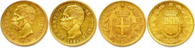 ITALIE Royaume - UMBERTO 1878-1900
DEUX monnaies en or (12,91 g) : 
20 Lire 1882 Rome. 
Fr 21
Superbes.