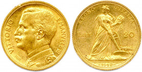 ITALIE Royaume - VICTOR EMMANUEL III 
1900-1946
20 Lire or 1912 Rome. (6,46 g) 
Fr 28
Petit coup sur la tranche. Très beau/Superbe.